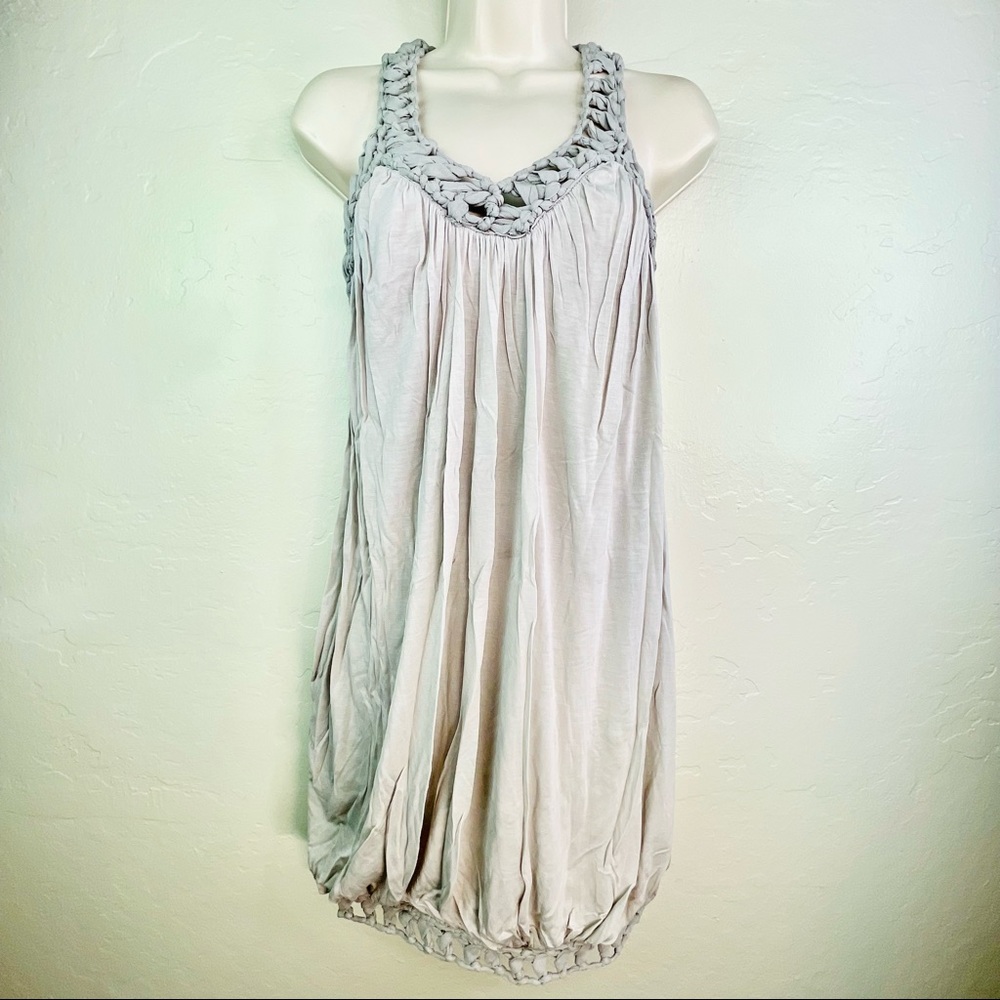 Interlud Womens Boho Crochet Woven Silk Sheath Dress Gray Has Pockets! XS